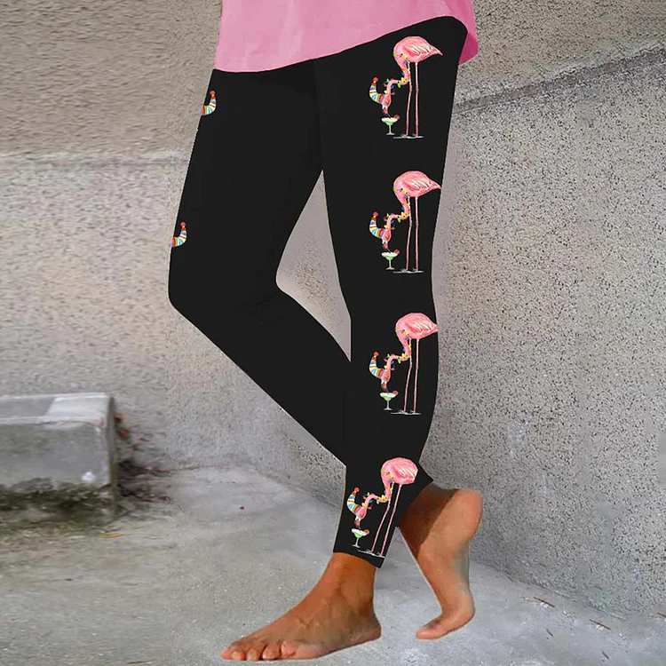 Flamingo Light Print Casual Leggings