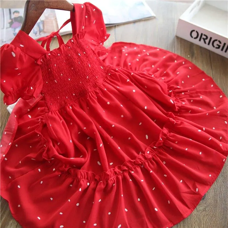 3-8 Year Girls Princess Dress For Kids Summer Fairy Puff Short Sleeve Elegant Birthday Party Ball Gown Children Sundress Clothes