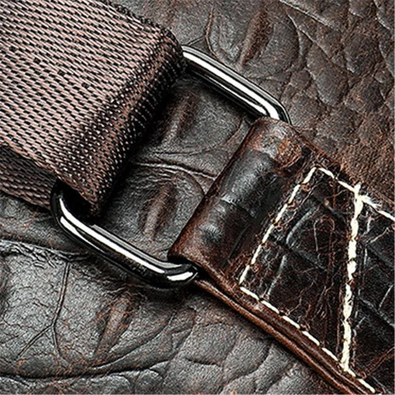 Mens Alligator Pattern Cow Leather Crossbody Bag Chest Bag