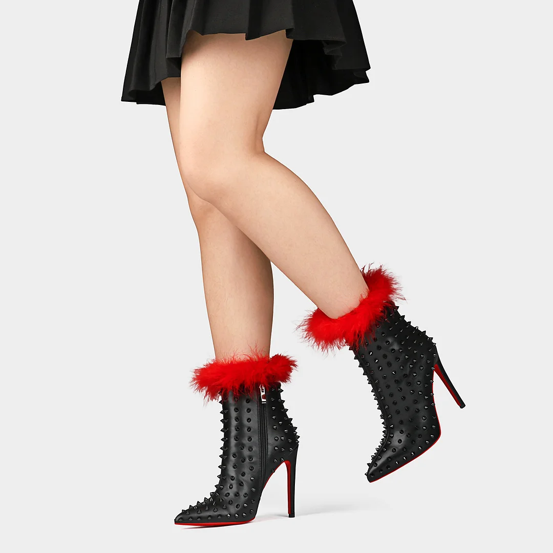 3.94" /4.72" Women's Ankle Boots Red Bottom Shoes Rivet  Closed Pointed Toe Stilettos Booties-MERUMOTE