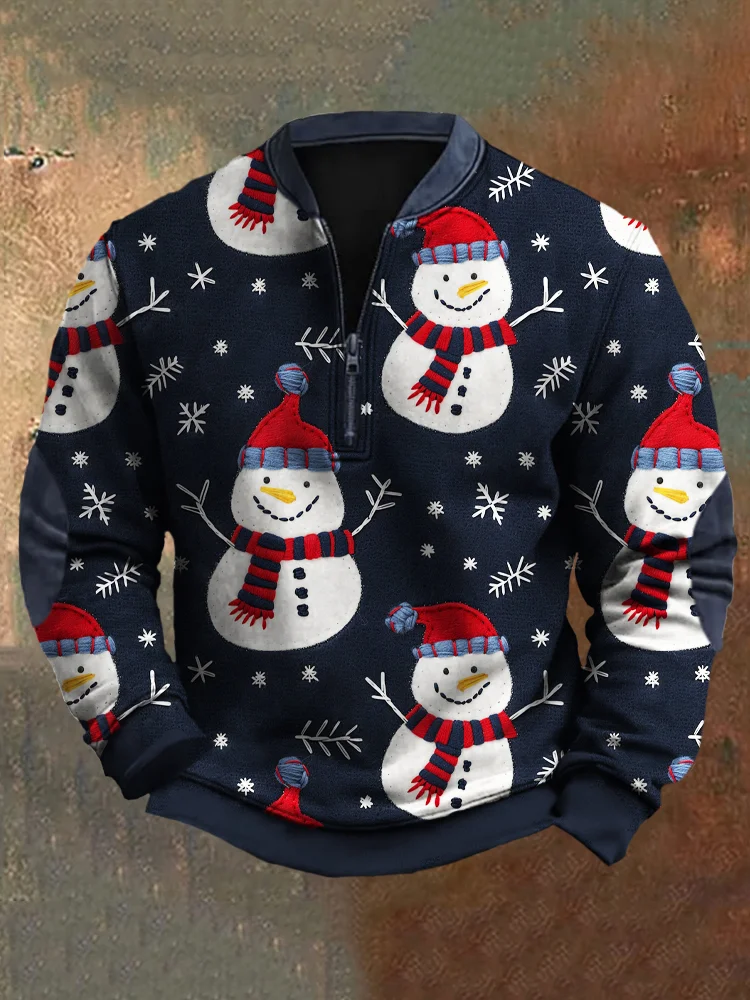 Winter Christmas Snowman Men's Half Zip Sweatshirt