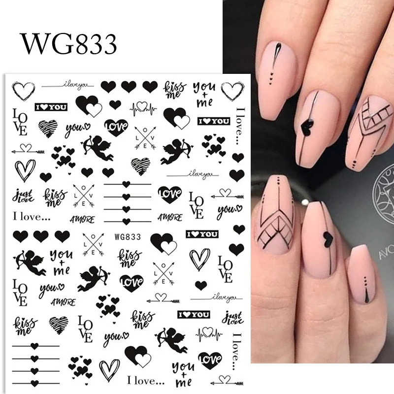 Black White Butterfly 3D Nails Sticker Geometry Decals Flower Gold DIY Decals Designs For Nail Art Manicures Decorations Salon