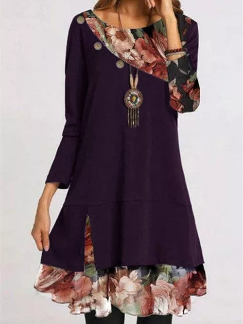 Women Long Sleeve V-neck Graphic Floral Printed Top