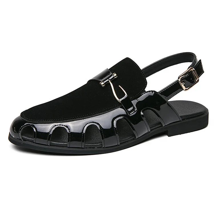 PU Leather Faux Frosted Leather Patchwork Cut Out Metallic Buckle Ankle Straps Casual Sandals