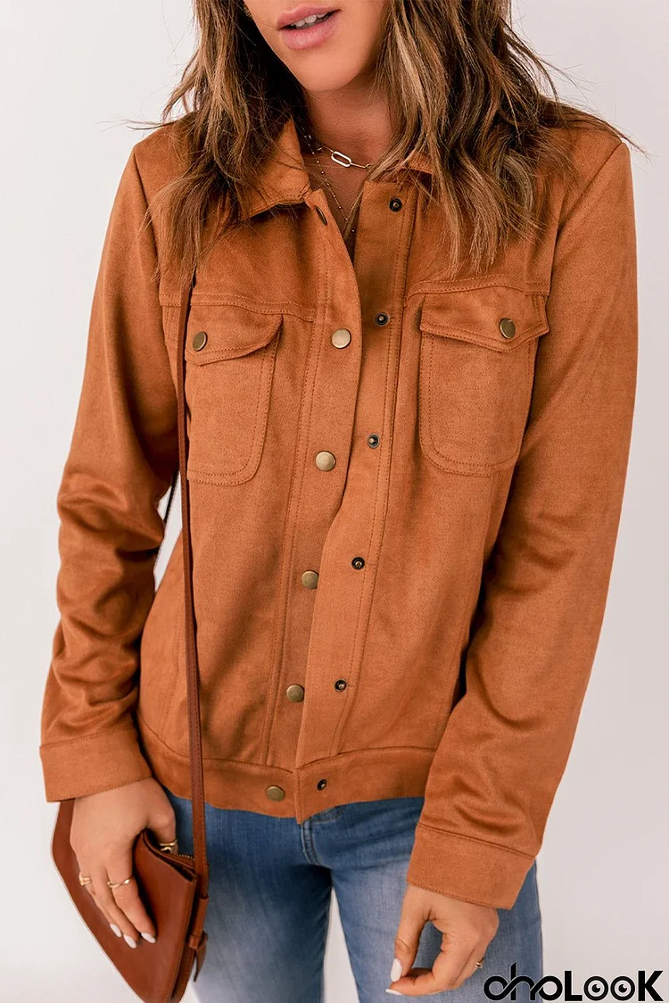 Brown Flap Pocket Suede Jacket