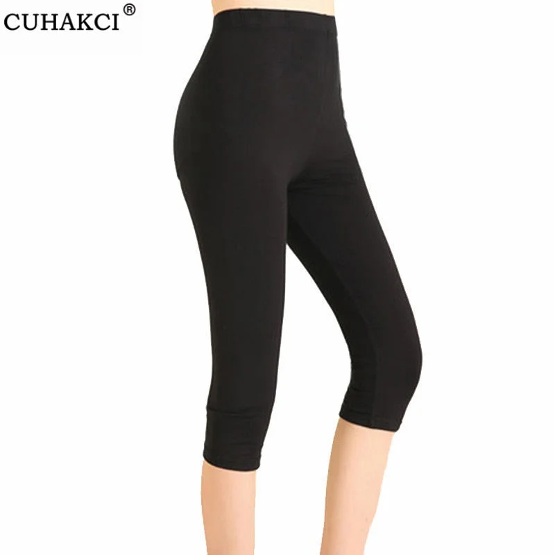 CUHAKCI Workout Women Leggings Summer Balck Jegging High Waist Elastic Capri Fitness Legging Mujer Solid