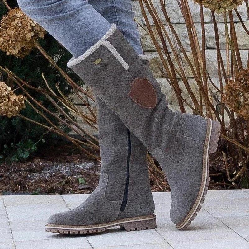 Women's low heel side zip tall snow boots