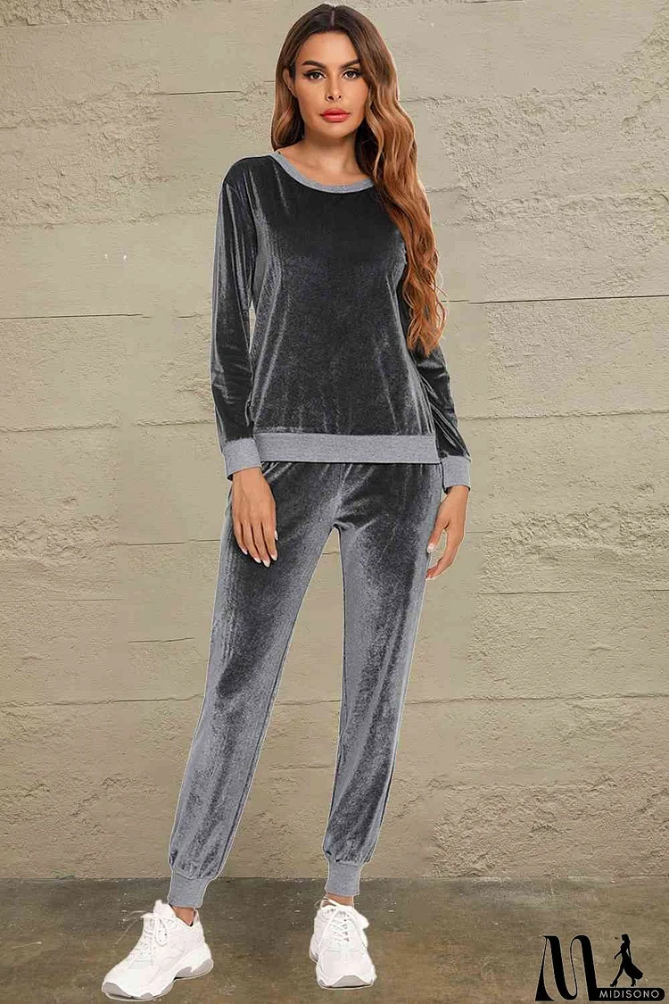 Round Neck Long Sleeve Loungewear Set with Pockets