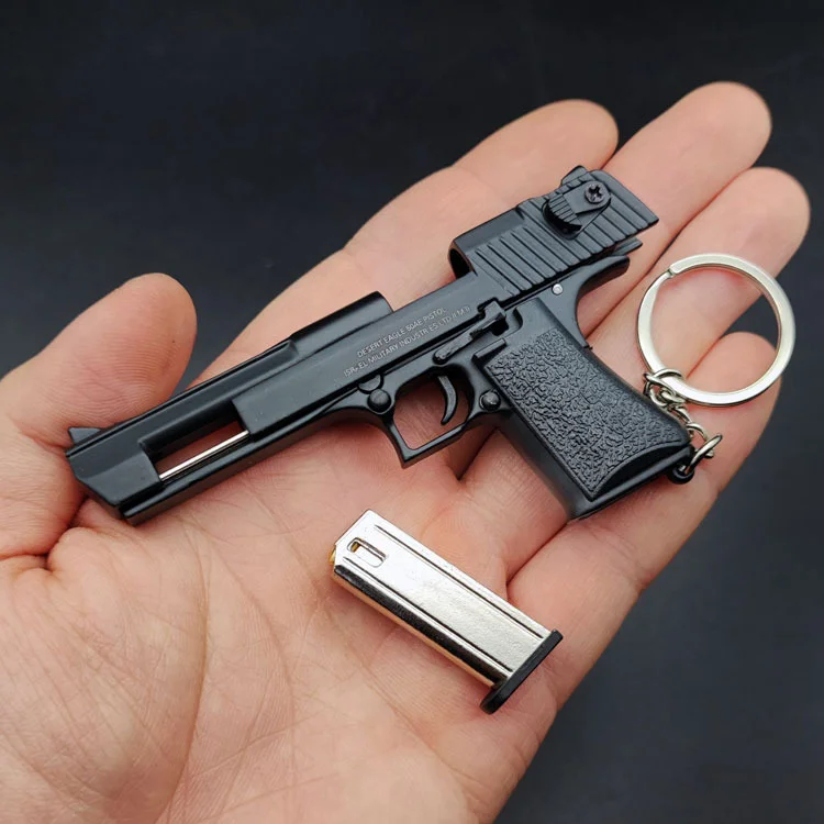 ToyTime 1:3 Black Desert Eagle Keychain Fidget Toy Mini Metal Pistol Shape Keychain Toy Gun Model For Gift