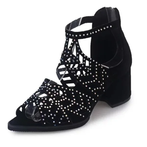 Women Sandals Fashion Elegant Party Shoes Zip Mid Square Cover Heel Platform Summer Sandals Women Sequined Shoes