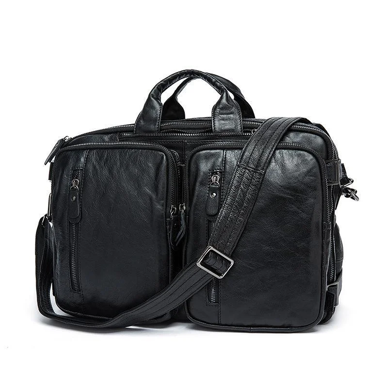 Mens Multipurpose Business Casual Case Leather Handbags Backpacks