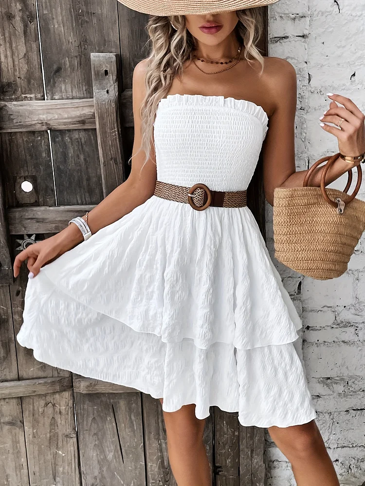 Women's 2024 Sumer Boho Dress Sleeveless Strapless White Dress