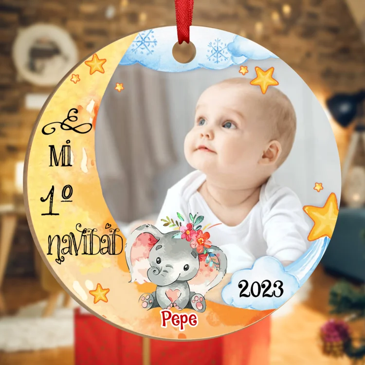 1° Navidad-Ornamentos navideños de madera de bebé foto personalizada