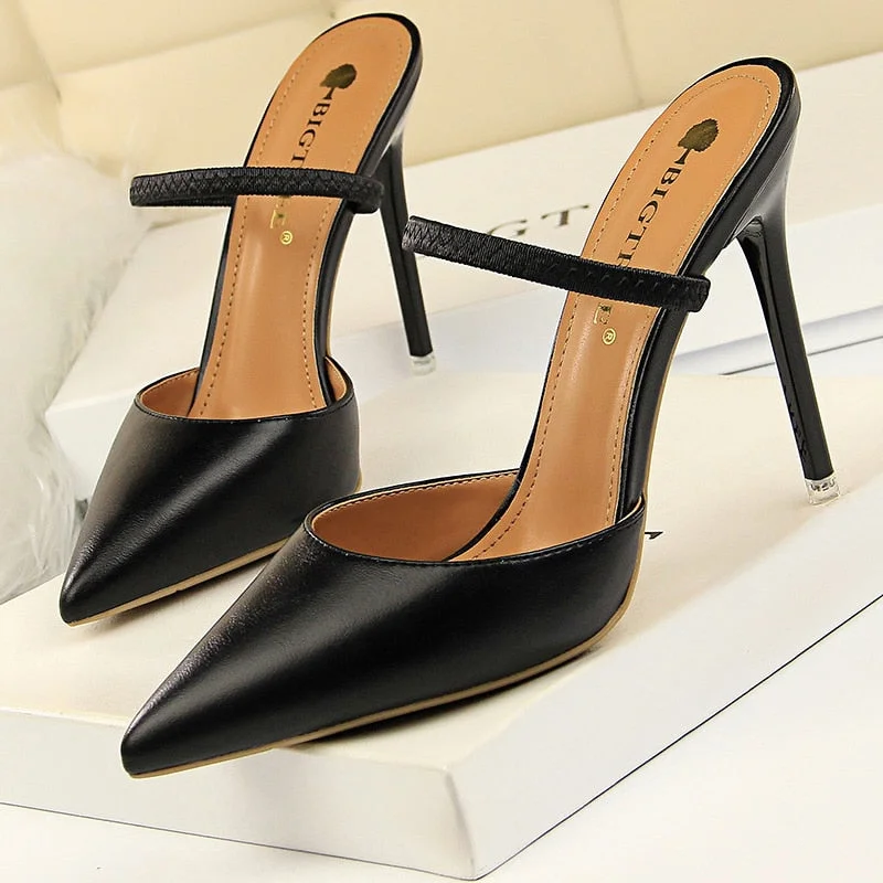 BIGTREE Shoes Rivet High Heels Woman Pumps Pu Leather Women Heels 9cm Sexy Party Shoes Black Red Apricot Wedding Shoes Female