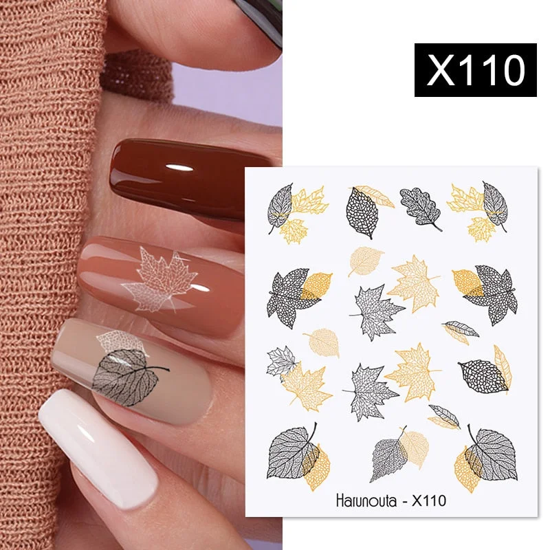 Harunouta Autumn Flowers Leaves Line Patter Nails Sticker Nail Art Decorations Decals Water Transfer Slider Foil Manicures Wraps-Nail Inspo