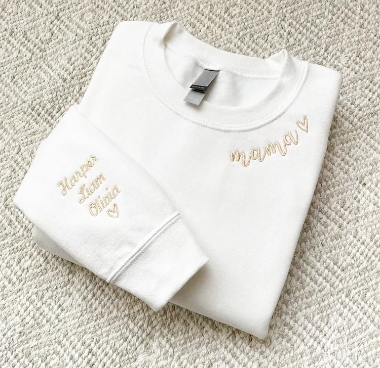 Custom Mama Embroidered Sweatshirt with Kids Names sleeve-New Mom Gift ...