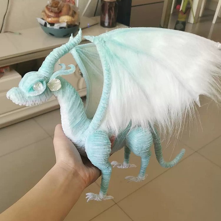 Handmade Mythical Creatures Gragon Doll Fantasy Creature Light Blue Gragon with Wings/Cute Animal Collectable/Gifts for Dragon Lovers/Plush Toy