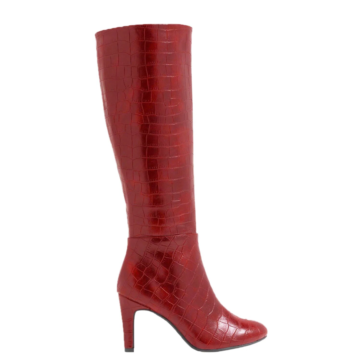 TAAFO Red Crocodile Embossed High Thin Heels Female Knee-High Boots Round Toe Zipper Concise Women's Shoes Size 45