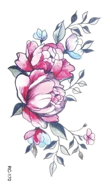 52 Kinds Watercolor Flora Lavender Waterproof Fake Tattoos Temporary Women Arm Chest Ankle Stickers Floral Body Art Tatto Flower