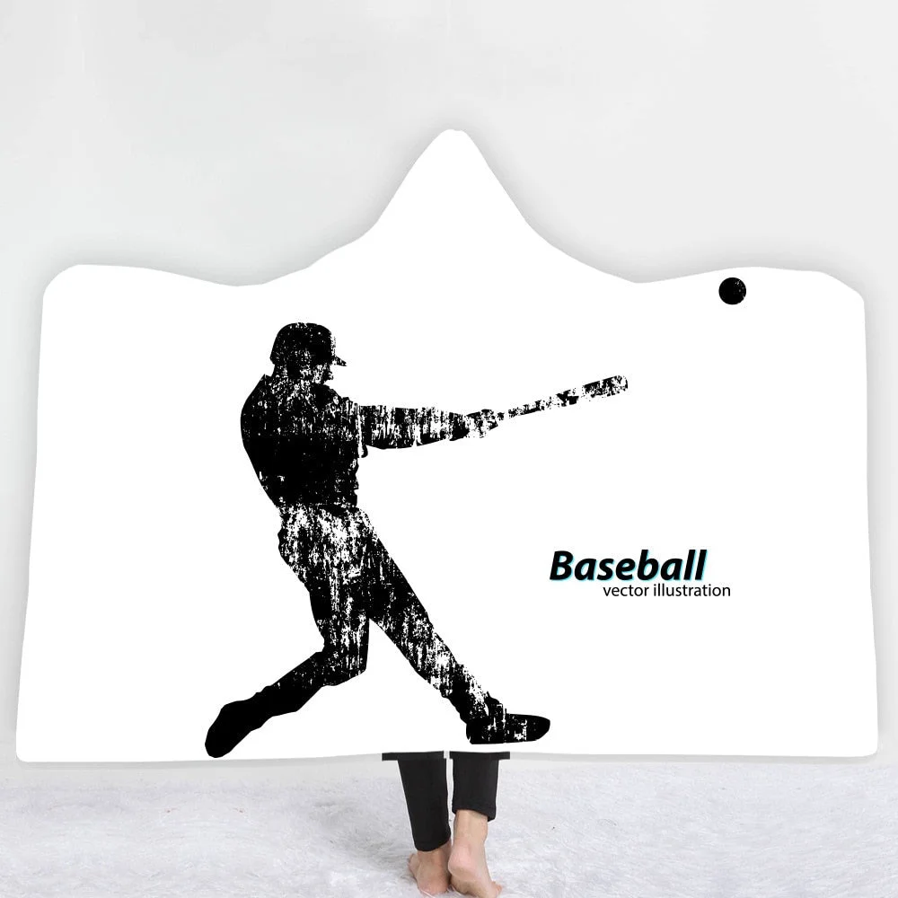 Hooded Blanket 3D Printed Baseball For Home Sofa Sherpa Fleece Hoodie Blanket Microfiber Throw Blanket For Adults Drop Shipping
