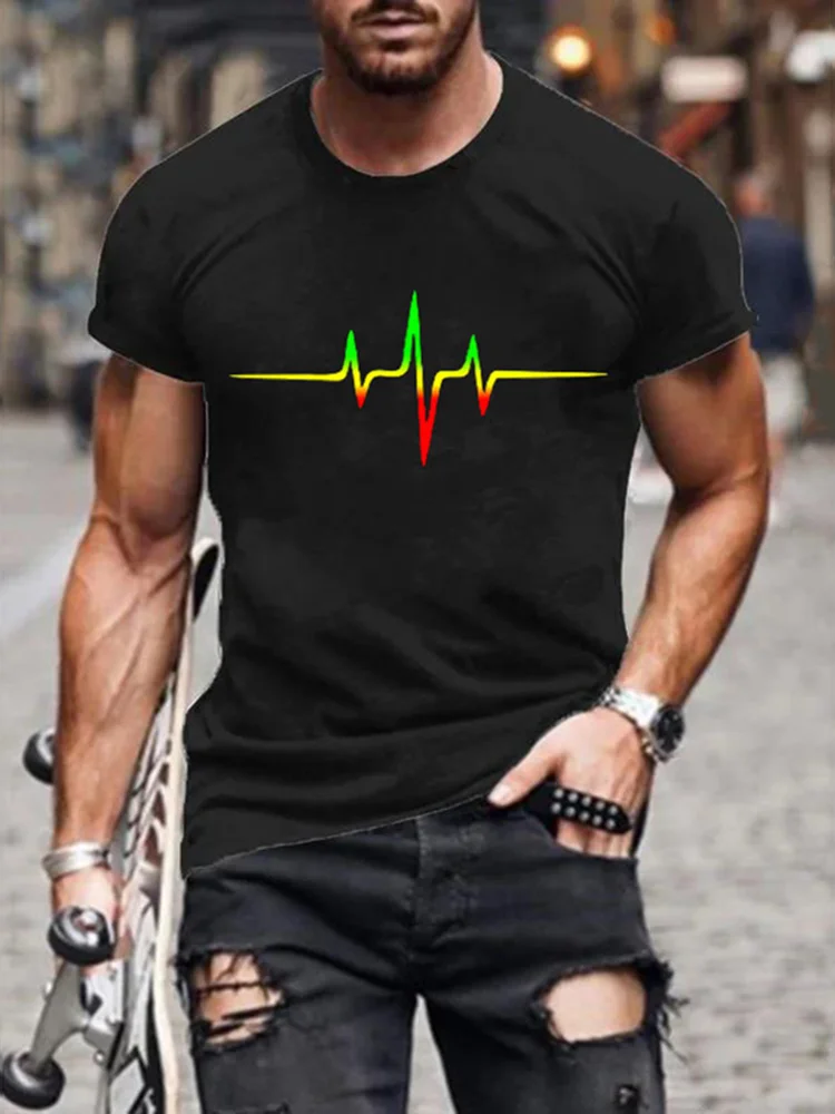 Men'S Reggae Music Pulse Pattern Short Sleeved T-Shirt