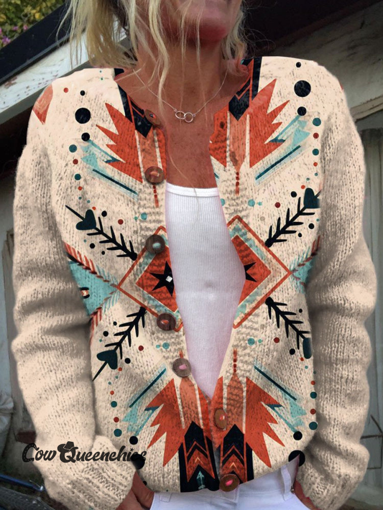 Aztec Print Buttoned Cardigan Sweater Multicolor / S