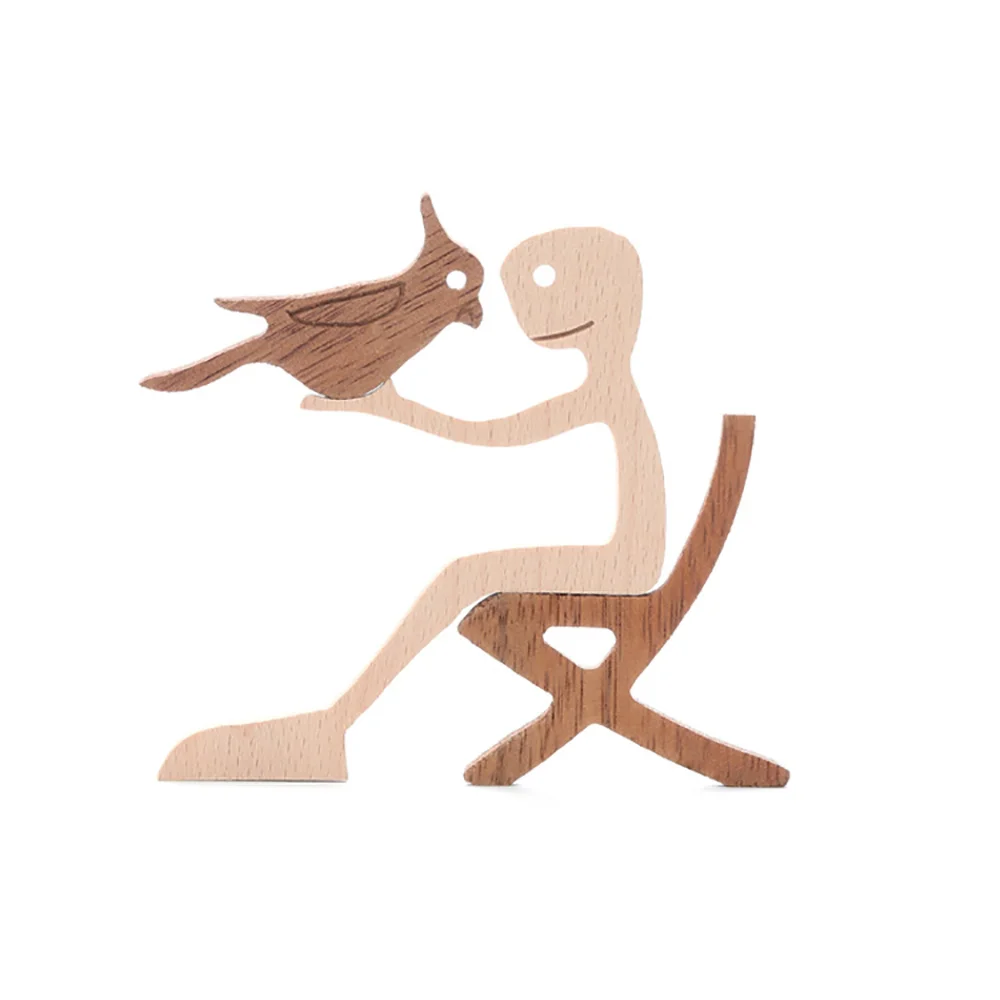 Purexcellent™  Creative minimalist boy doll and bird home table carving ornaments