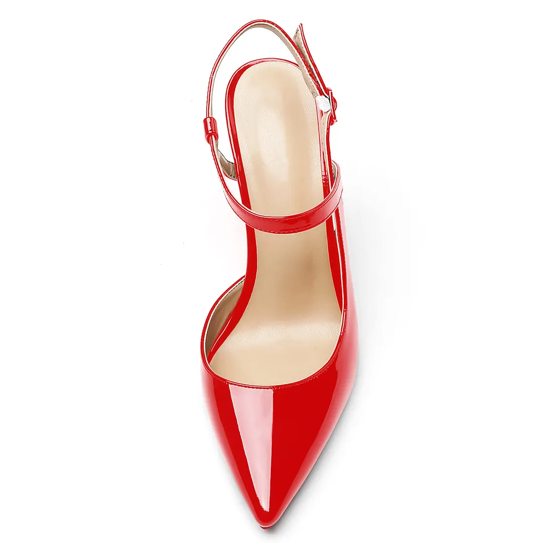 100mm Women Slingback Pumps Ankle Strap Jenlove Stiletto Mid Heel Close Pointed Toe Dress Red Soles-vocosishoes