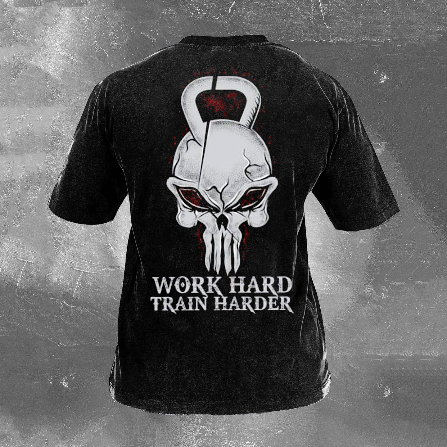 Work Hard Train Harder Skull Graphics Washed Gym T-shirt / Rvogue / Rvogue