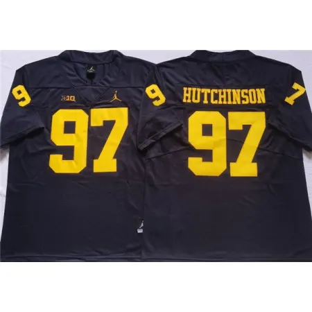 Men's Michigan Wolverines #97 HUTCHINSON Blue Stitched Jersey