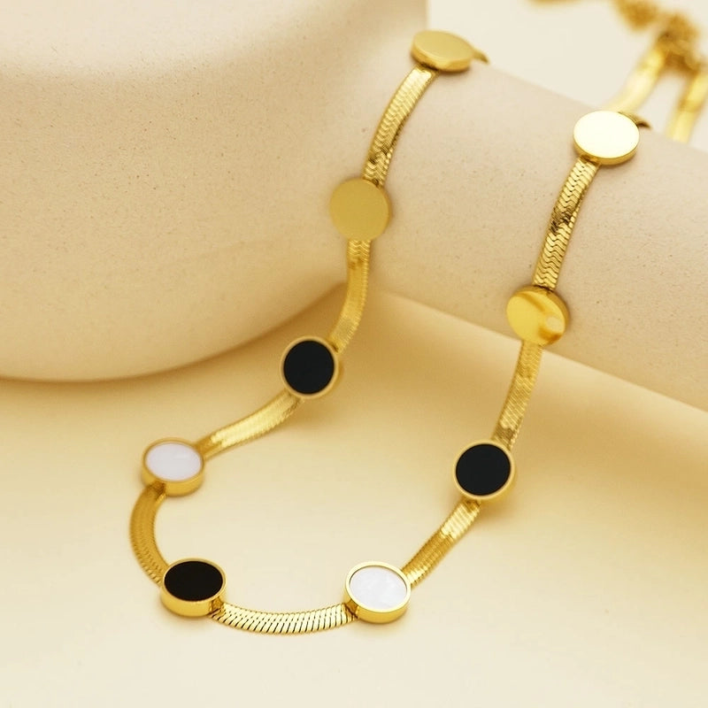 Nordic Style French Style Minimalist Round 304 Stainless Steel Shell Zircon 18K Gold Plated Inlay Necklace