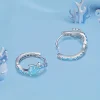 Turtle Design Blue Hoop Earrings 925 Silvery Sterling