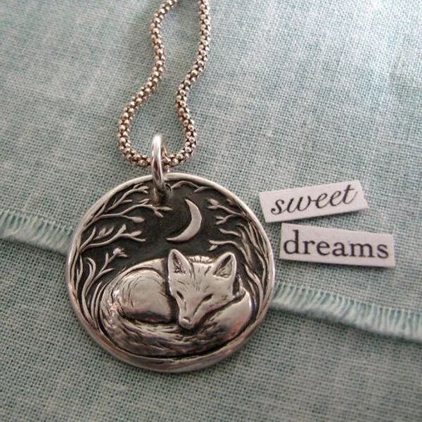 Sterling Silver Fox Moon Pendant Necklace
