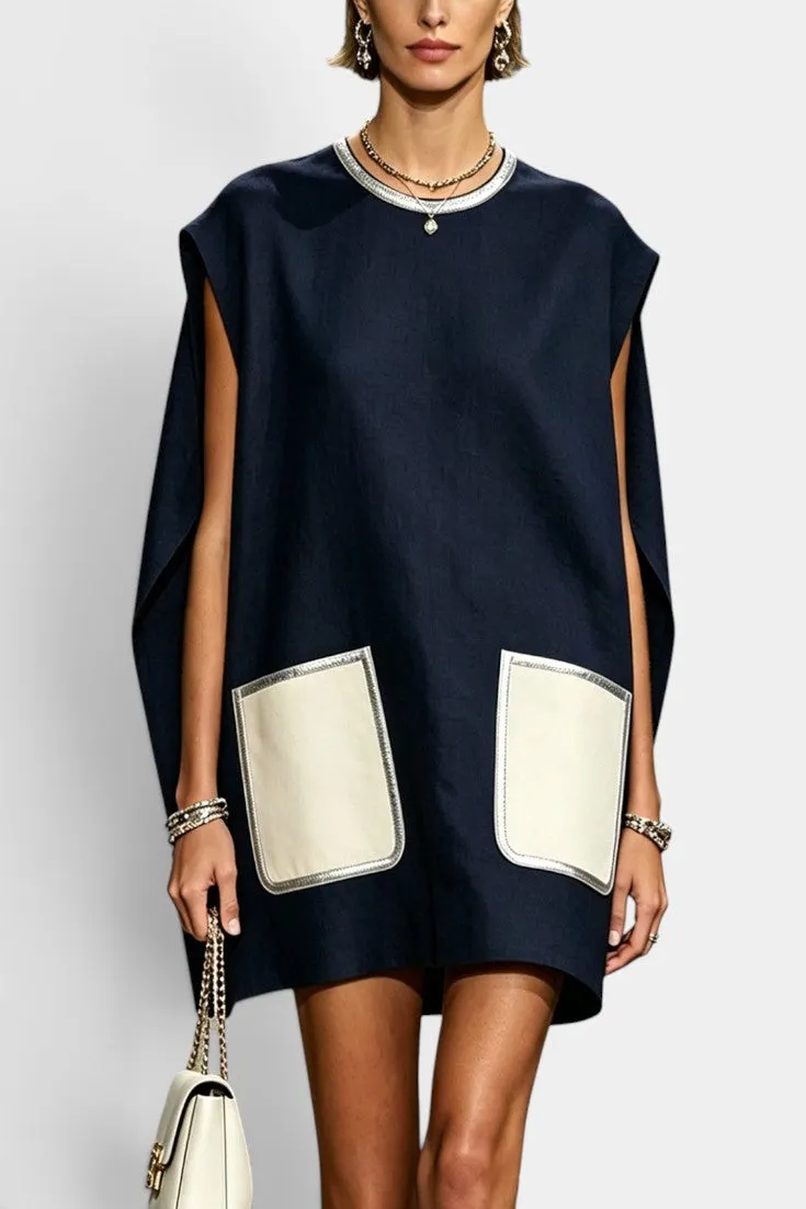 Structured Cape Dress with Panel Pockets