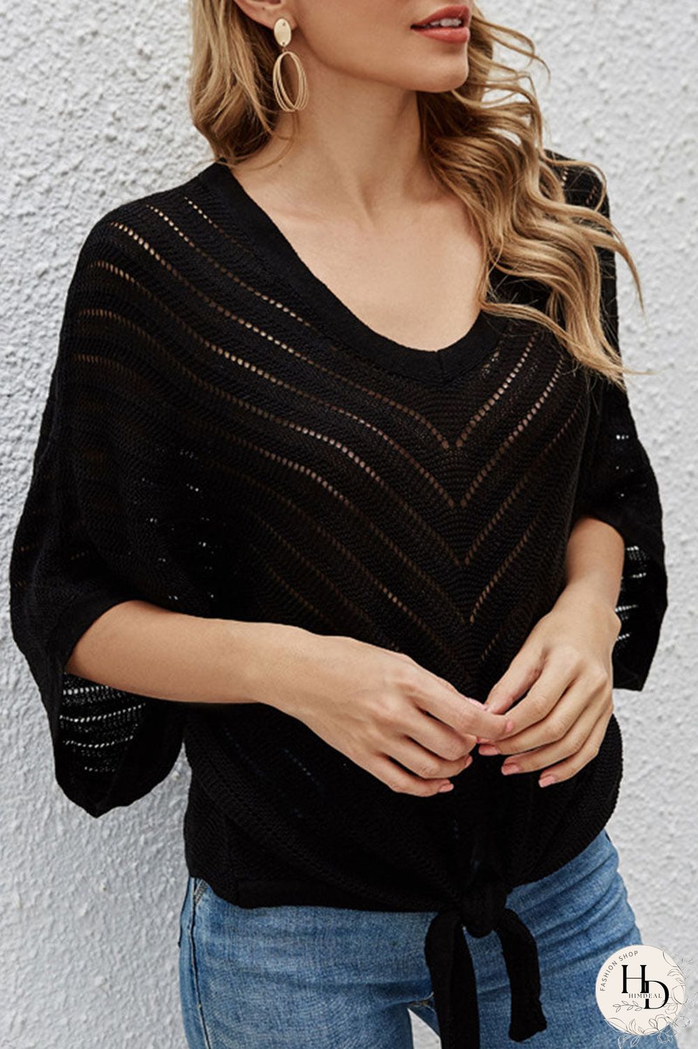 Fashion Casual Solid Split Joint V Neck Tops
