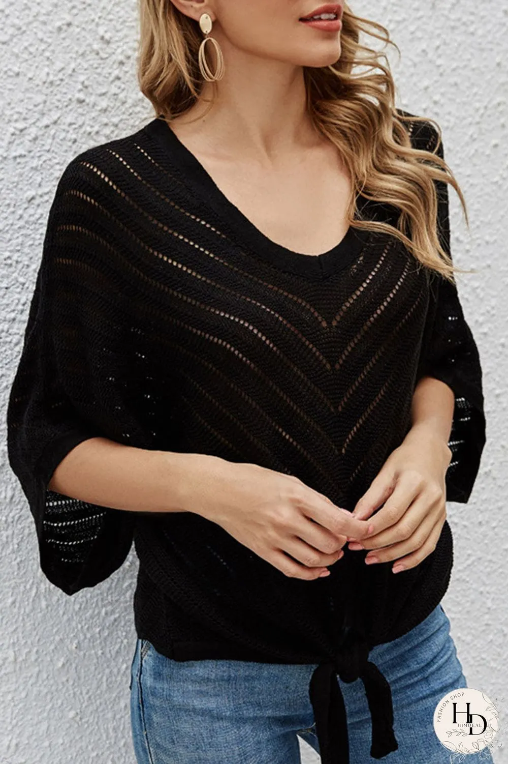 Fashion Casual Solid Split Joint V Neck Tops