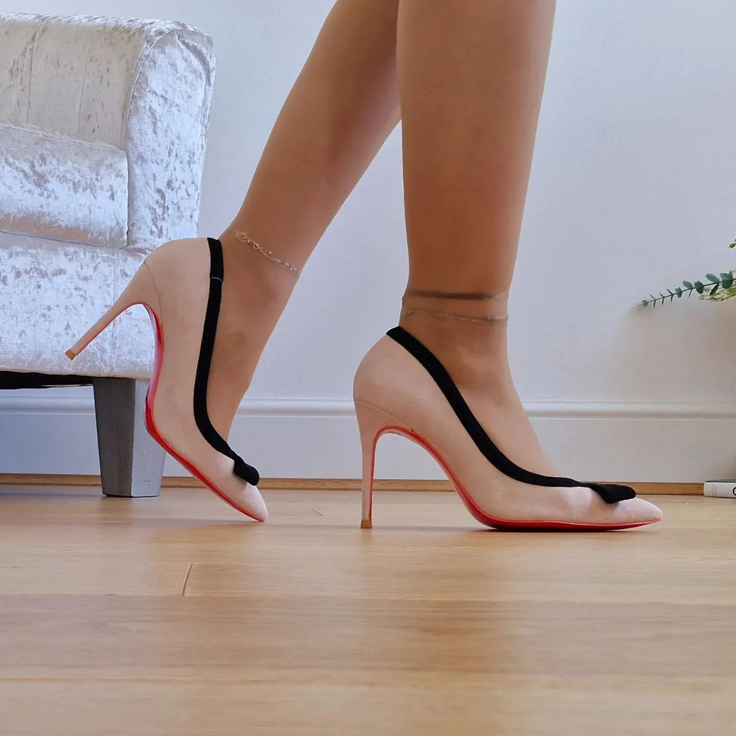 100mm Bowknot Fashion High Heels Sexy Prom Mixed Colors Red Bottoms Stiletto Suede-vocosishoes