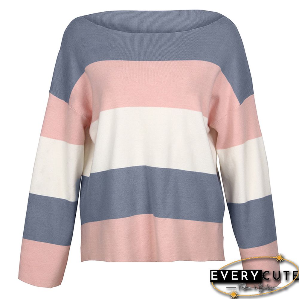 Pink Colorblock Striped Knitted Sweater