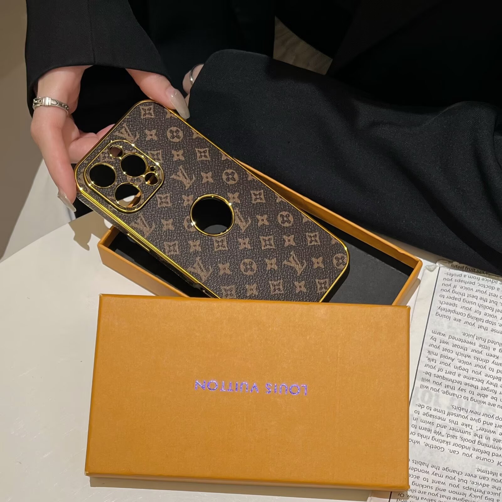 LV Electroplated Leather Monogram Canvas Checkerboard Apple iPhone Case