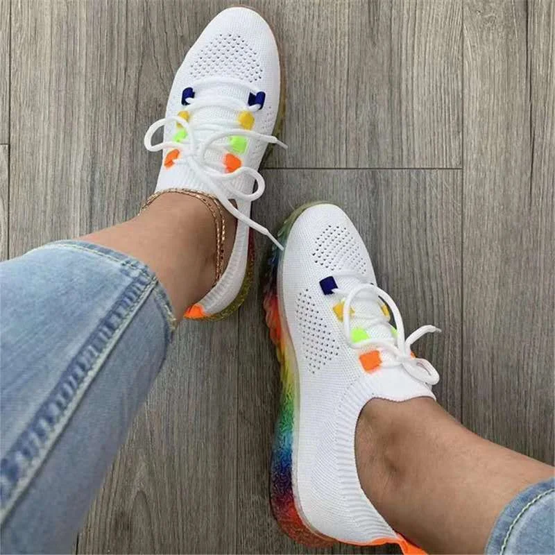 Women's Vulcanized Shoes Platform Ladies Breathable Sneakers Flat Lace Up Female Casual Comfort Plus Size Women Shoe