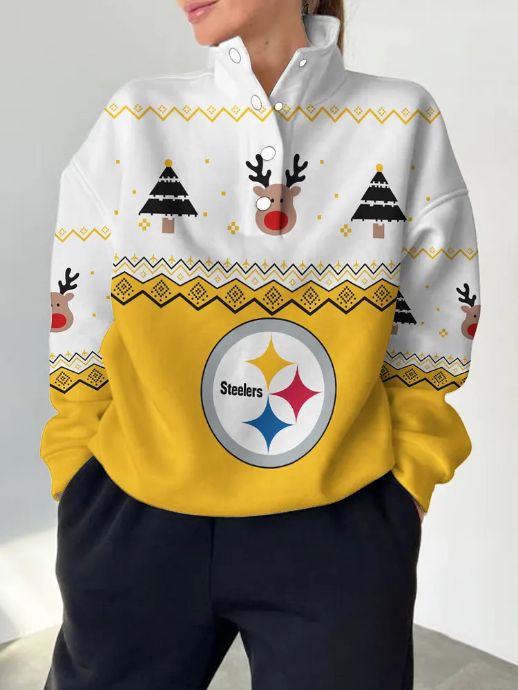 Pittsburgh Steelers 2025 New Design Casual Snap  Mockneck Pullover