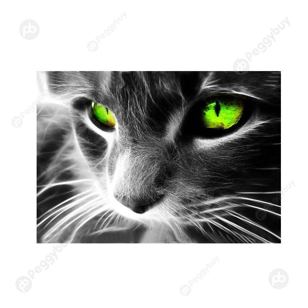

40*30CM Round Drill Diamond Painting-Green Eye Cat, 501 Original
