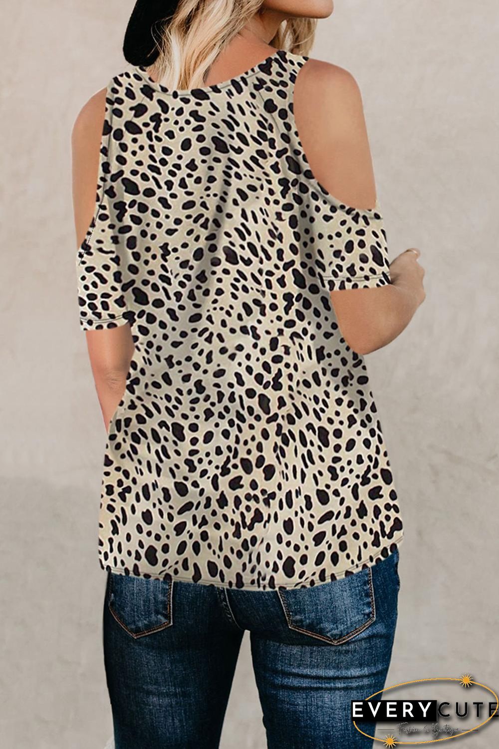 Beige Cheetah Print Cold Shoulder Top