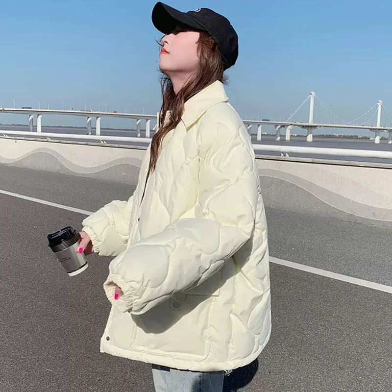 2025 Autumn Winter Loose Short Coat Women Down Cotton Padded Jackets Thick Warm Parka Casual Top Big Pocket Solid Outwear Female