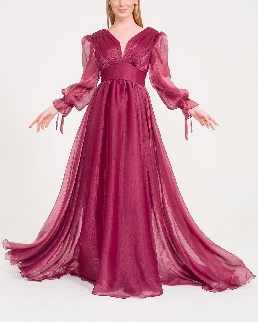 Balloon Sleeve Tulle Evening Dress