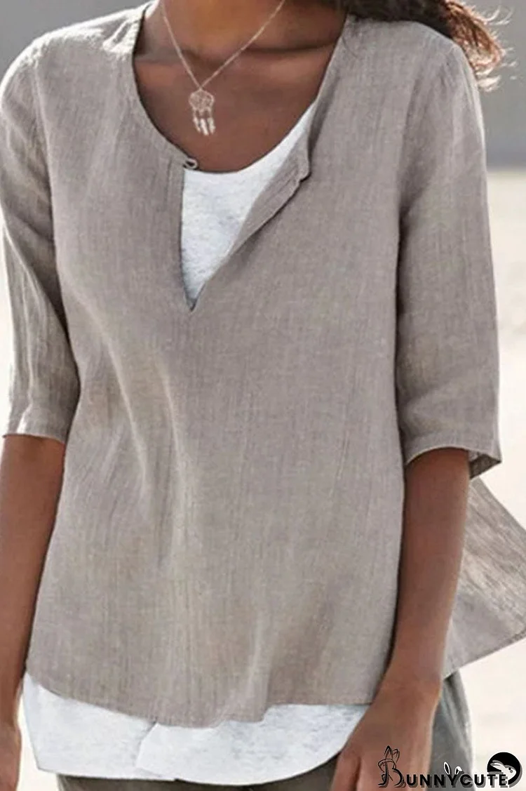 Fashion Simplicity Solid Split Joint V Neck Tops(12 colors)