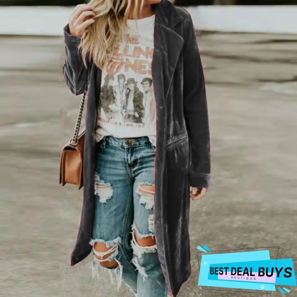 Casual Solid Velvet Buttoned Knit coat