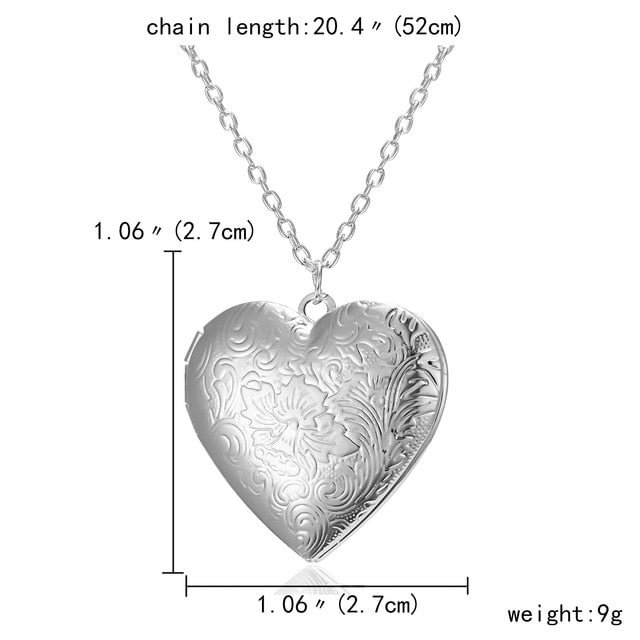 YOY-Unique Carved Design Heart-shaped Photo Frame Pendant Necklace