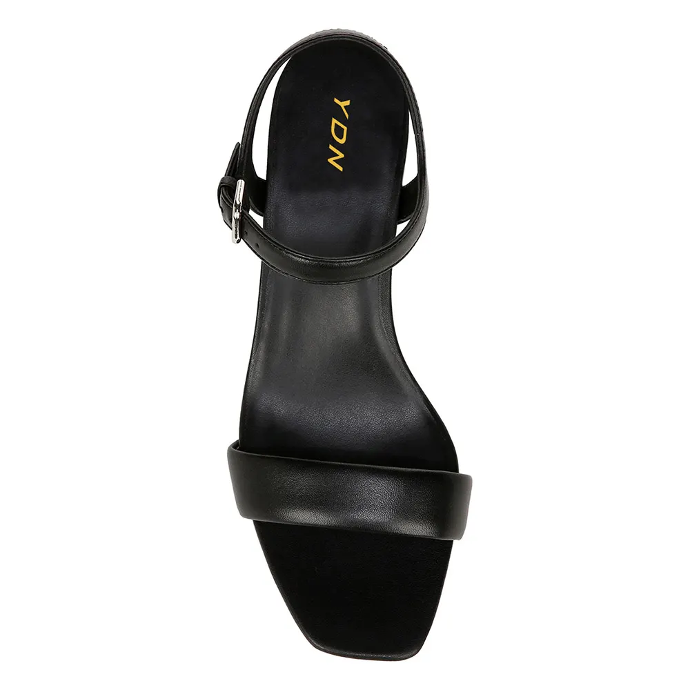 Vegan Leather Ankle Strap Rhinestone Decor Black Heels Sandals