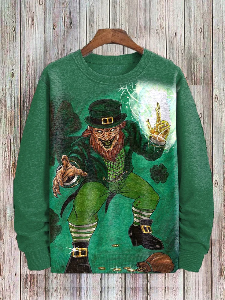 Men's Scary Leprechaun Shamrock Print St Patrick's Day Sweatshirt